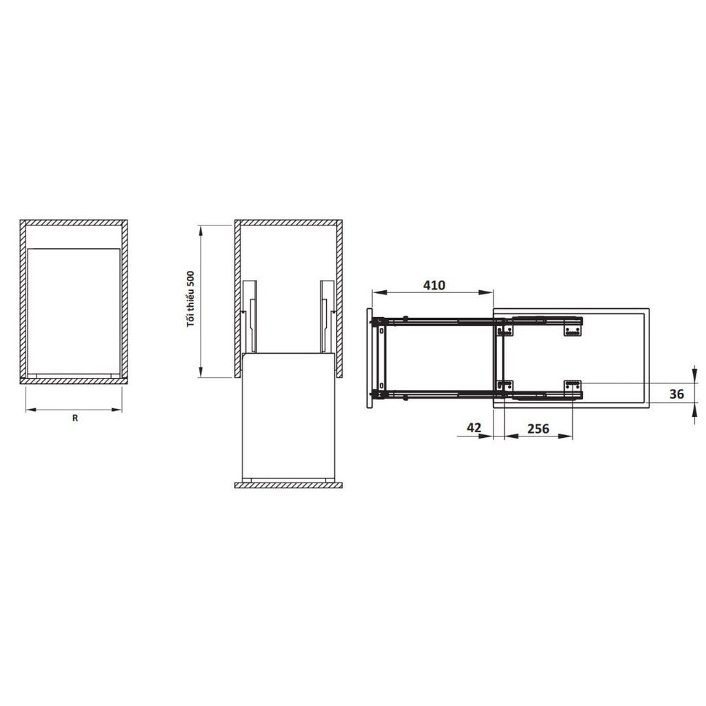 Rổ kéo để dao thớt, chai lọ Cucina 350mm Mạ Chrome 549.20.214