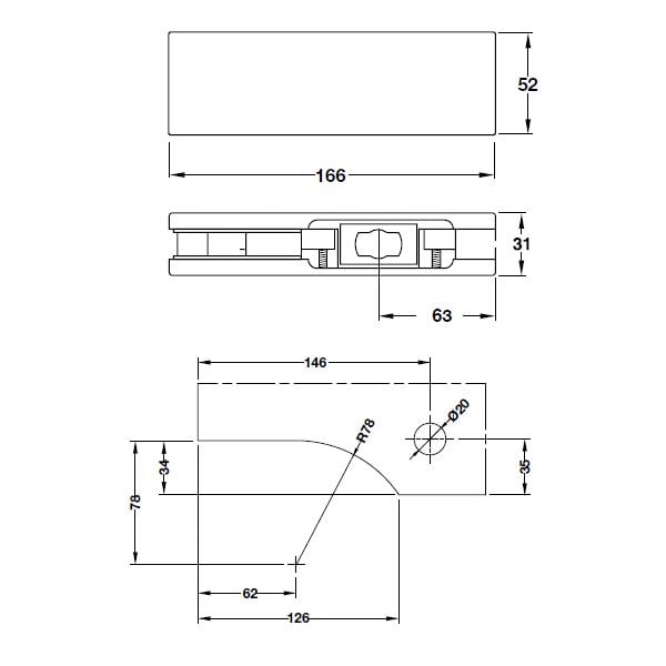 Kẹp kính dưới Häfele inox bóng 981.00.654