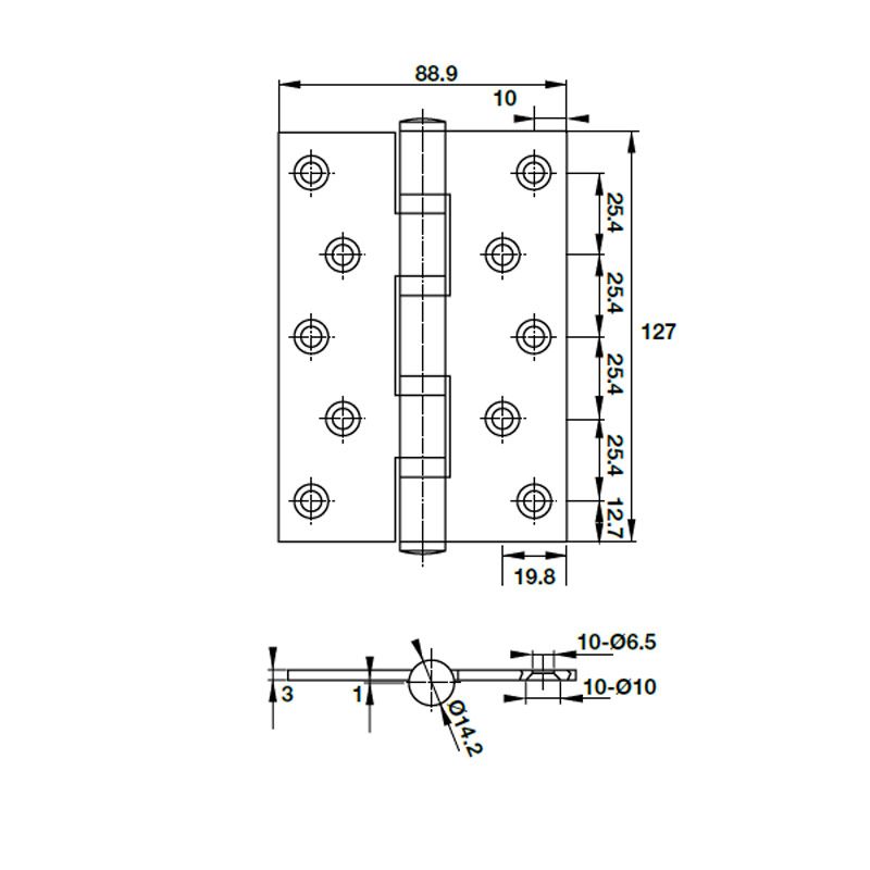Bản lề lá Hafele 2 vòng bi 127x89x3mm 489.05.024
