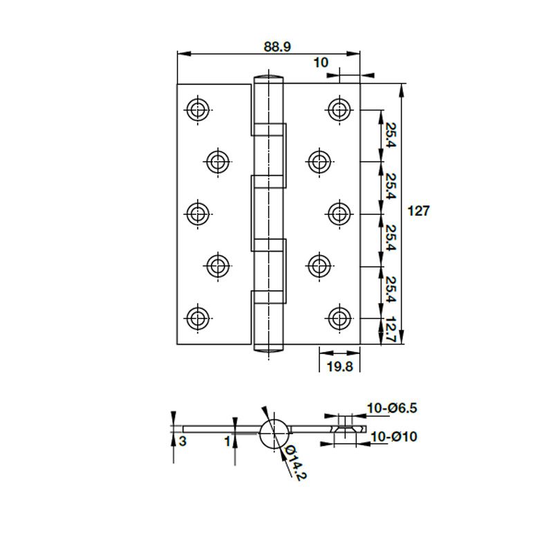 Bản lề lá Hafele 4 vòng bi 127x89x3mm 489.05.026