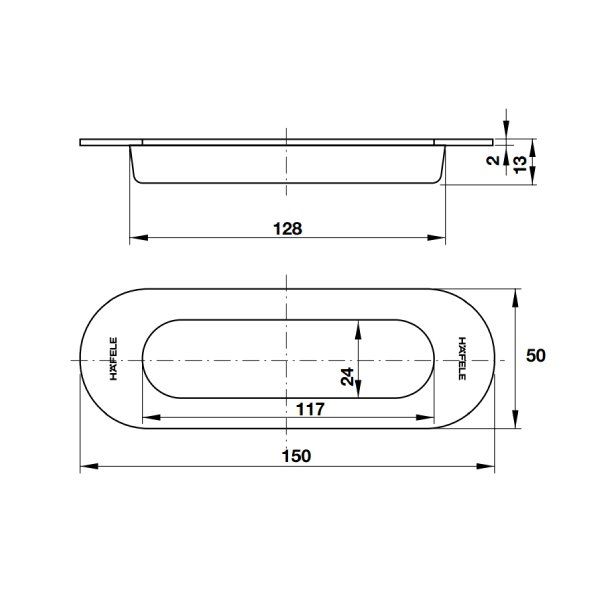 Tay nắm âm Hafele màu inox 150 x 50mm 489.72.133