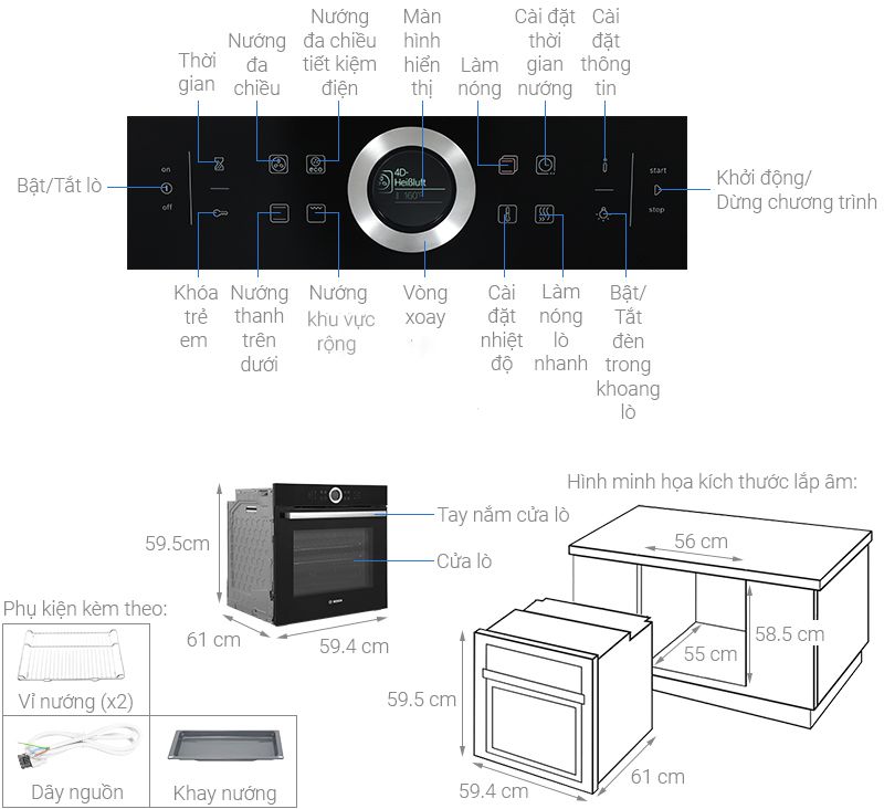 Lò nướng âm tủ Bosch HBG634BB1B 71L series 8
