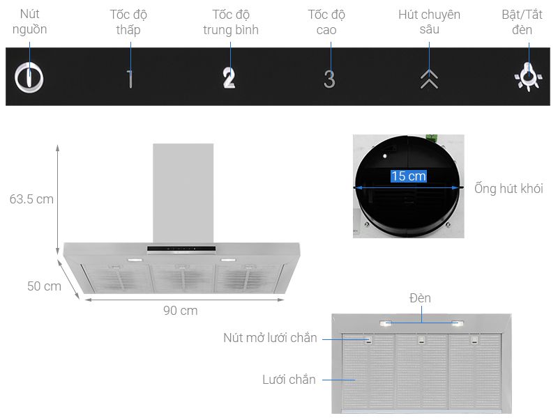 Máy hút mùi áp tường Bosch 90cm DWB97IM50 Series 4