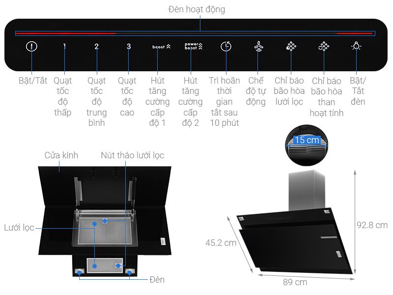 Máy hút mùi gắn tường Bosch 89cm DWK97JQ60B Series 6
