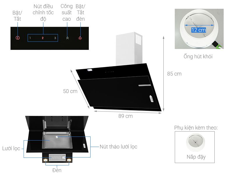 Máy hút mùi áp tường Bosch 89cm DWK97JM60