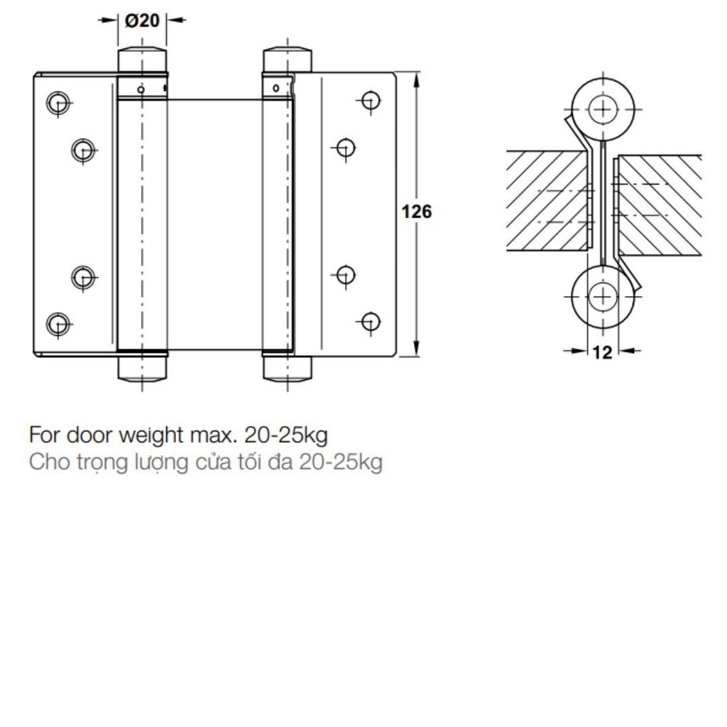 Bản lề bật 2 chiều Hafele (tải trọng 20-25kg/ 2 cái) 927.97.060