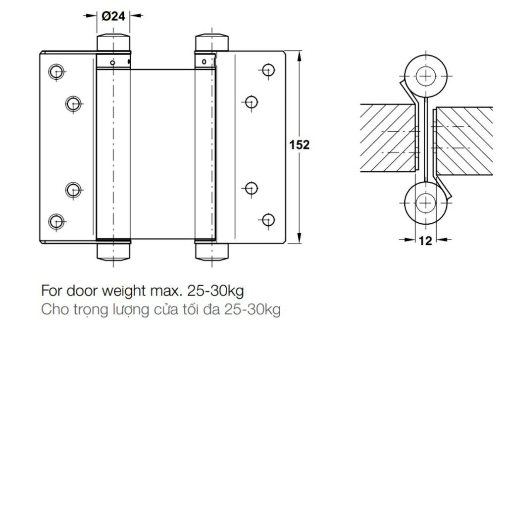 Bản lề bật 2 chiều Hafele (tải trọng 25-30kg/ 2 cái) 927.97.030