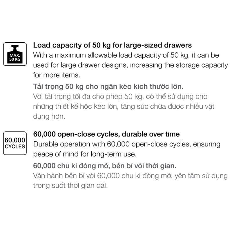 Ray âm giảm chấn nhấn mở Hafele 500mm 433.32.155