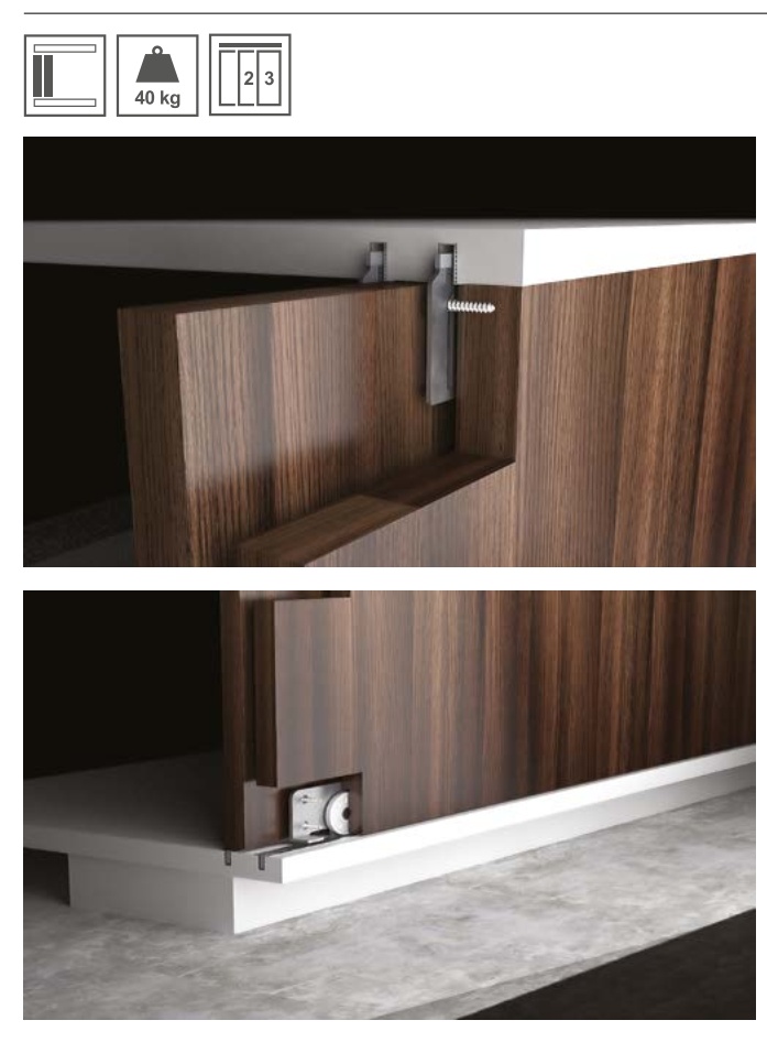 Phụ kiện cửa lùa tủ áo 2 cánh 40kg Hafele 494.00.110