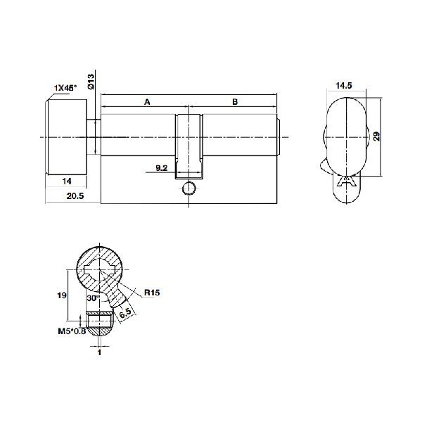 Ruột khóa vệ sinh Hafele 65mm màu đồng bóng 489.56.008