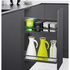 Rổ kéo để chai lọ, gia vị Kesseböhmer Hafele 300mm màu đen mở trái 545.53.965