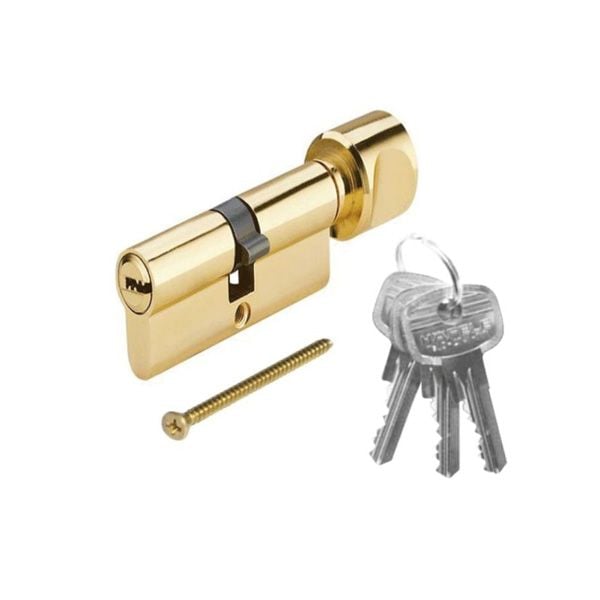 Ruột khóa 1 đầu chìa 1 đầu vặn màu đồng bóng dài 60mm Hafele 916.96.662