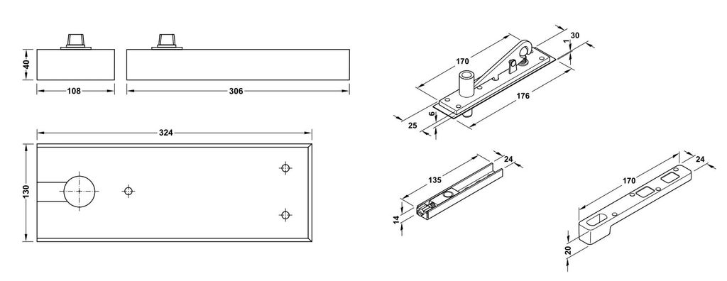 Bản lề sàn Hafele 105kg Màu đen 932.84.045