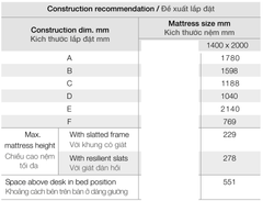 Phụ kiện kết hợp cho giường 1400x2000mm Hafele 271.97.301