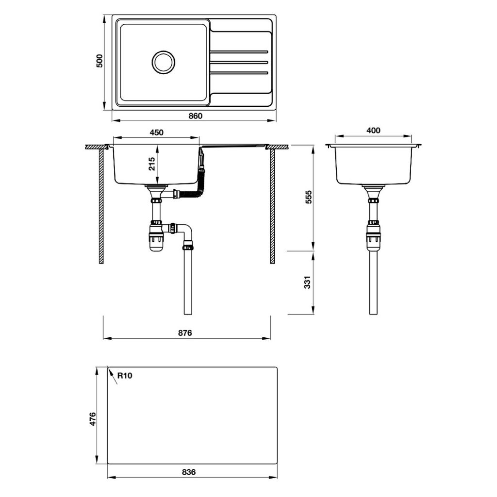 Chậu rửa chén Hafele 860mm HS20-SSN1S60 567.20.266