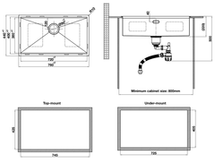Chậu Inox Hafele 760mm HS24-SSN1S-7644 567.24.467