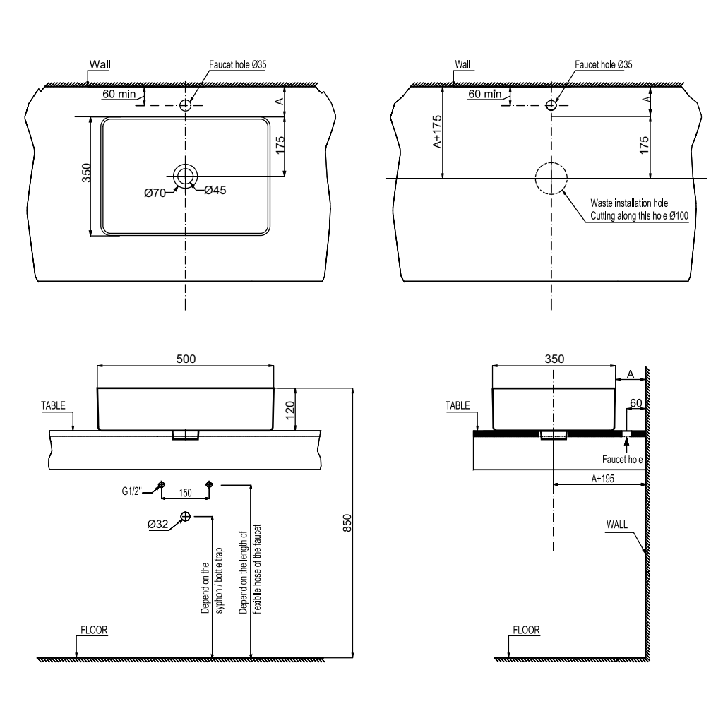 Chậu Lavabo đặt bàn REGAL 500x350x120 Hafele 588.79.075
