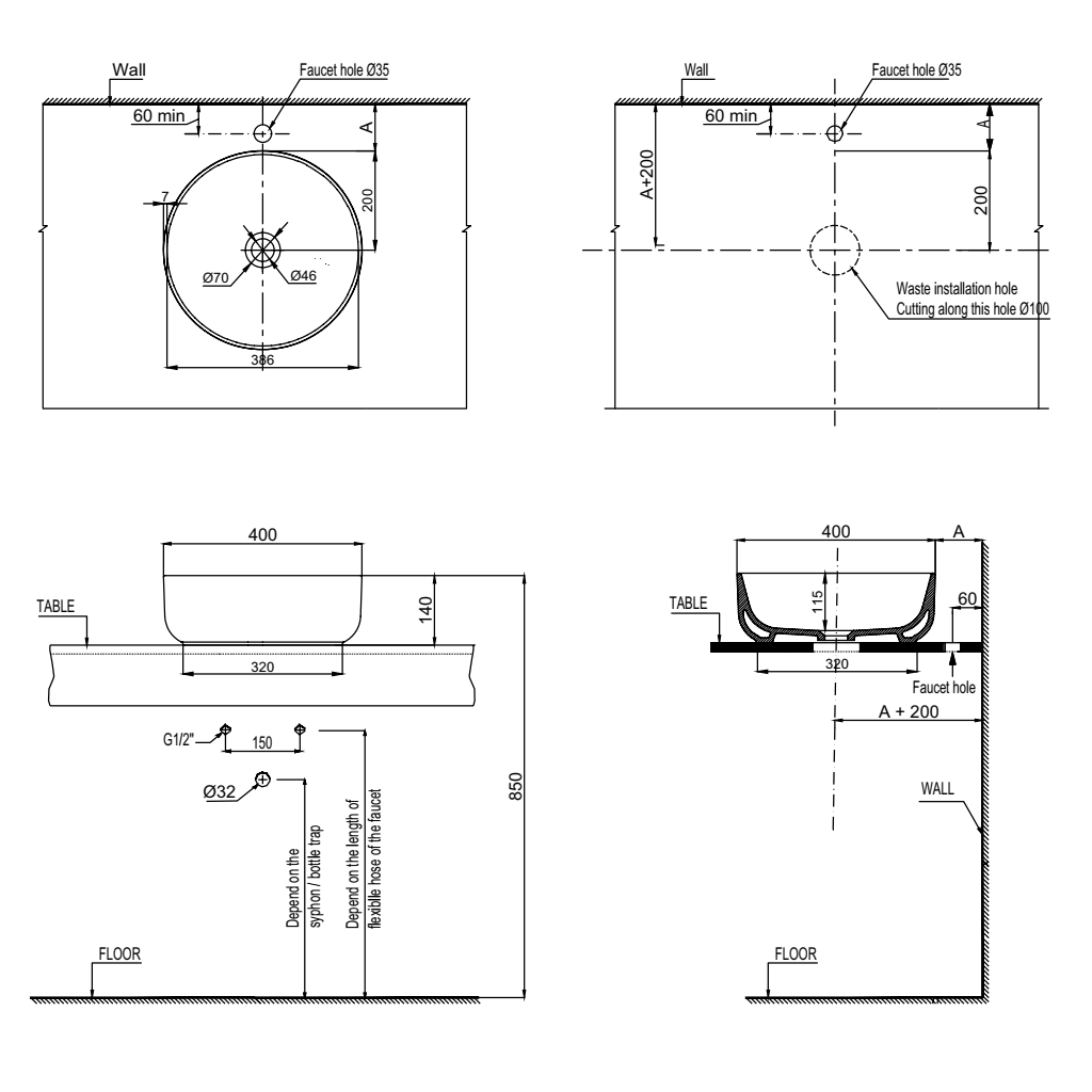 Chậu lavabo đặt bàn VIGOR 400x140 Hafele 588.79.076