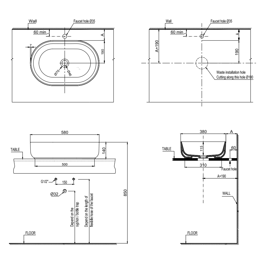 Chậu Lavabo đặt bàn VIGOR 580x380x140 Hafele 588.79.077