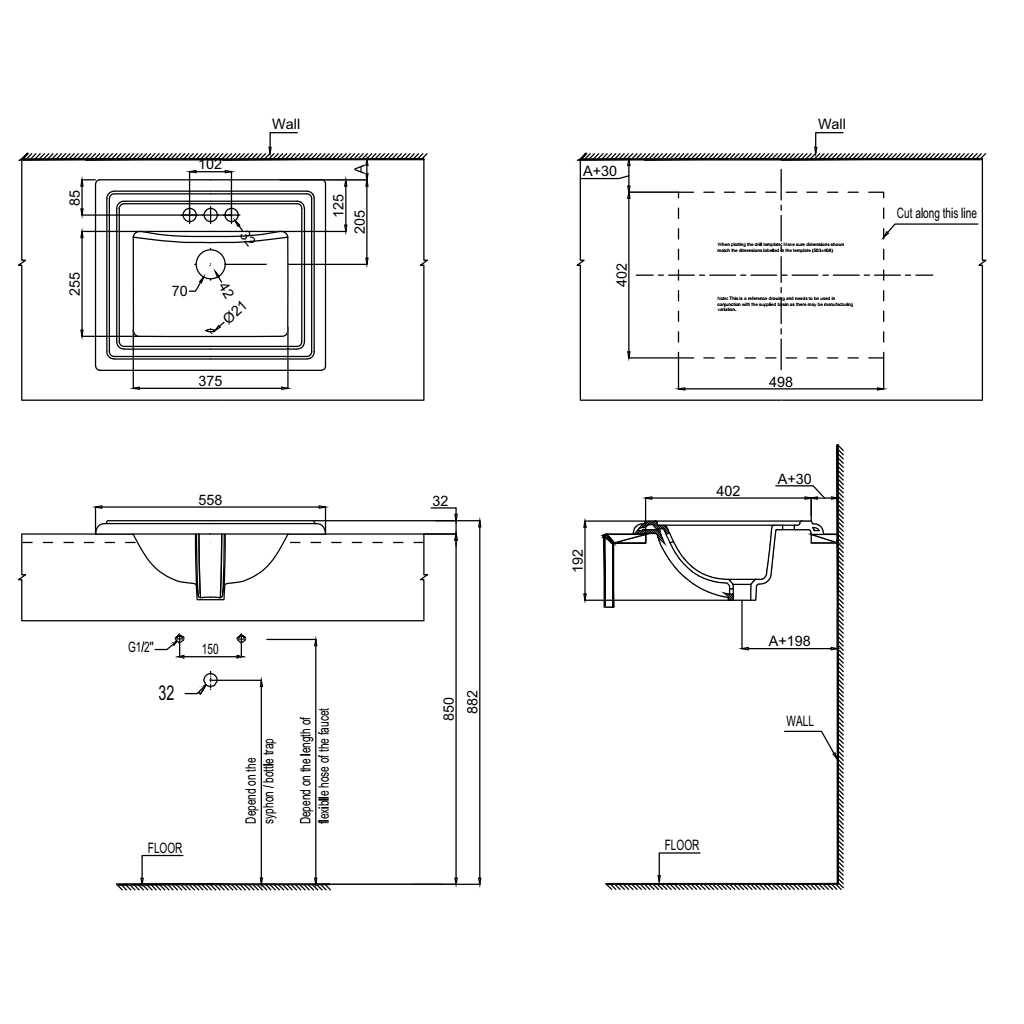Chậu lavabo âm bàn KYOTO 560x460x192 Hafele 588.79.110