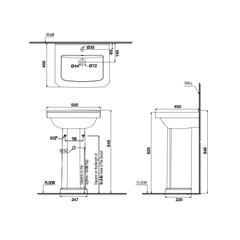 Chậu Lavabo đặt sàn KYOTO 550x450x845 Hafele 588.79.111