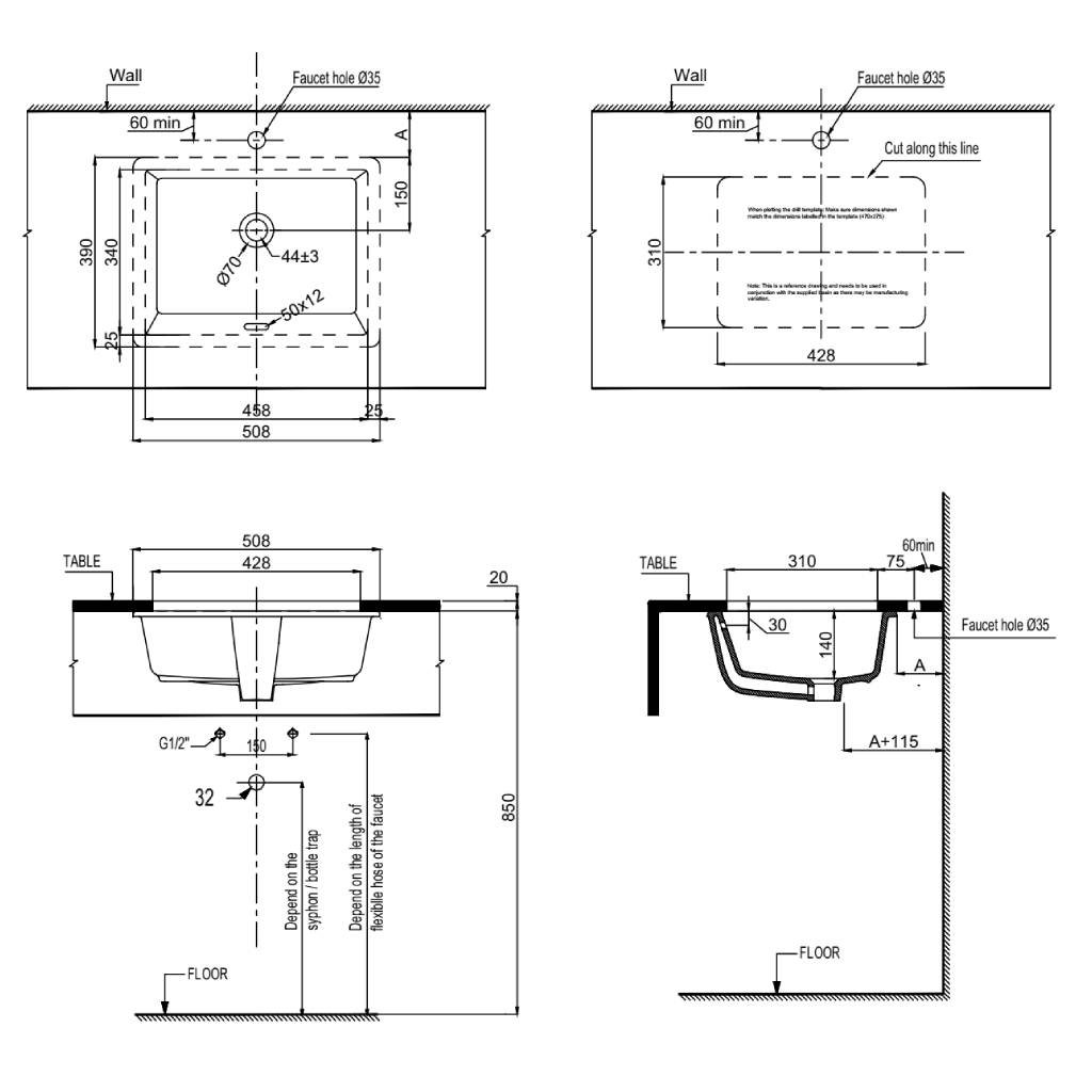 Chậu lavabo âm bàn SAPPORO 508x390x185 Hafele 588.79.120