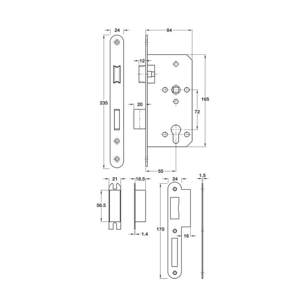 Thân khóa Hafele cho cửa phòng Inox mờ 911.02.153