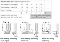 Bản lề Hafele cho gỗ dày - Trùm nữa 311.81.505