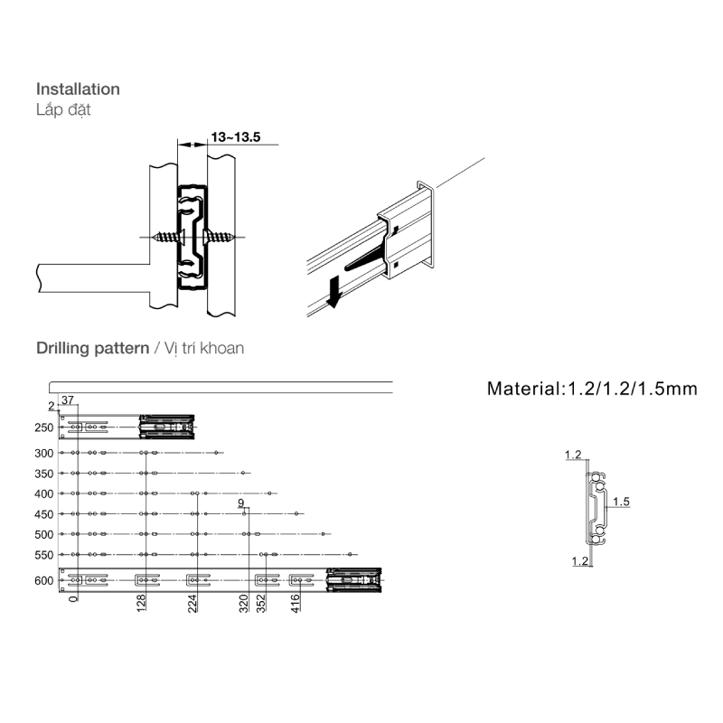 Ray bi giảm chấn Hafele 250mm 494.02.060