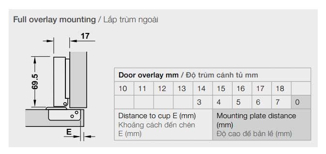 Bản lề giảm chấn Hafele Màu đen - Trùm ngoài 315.20.750