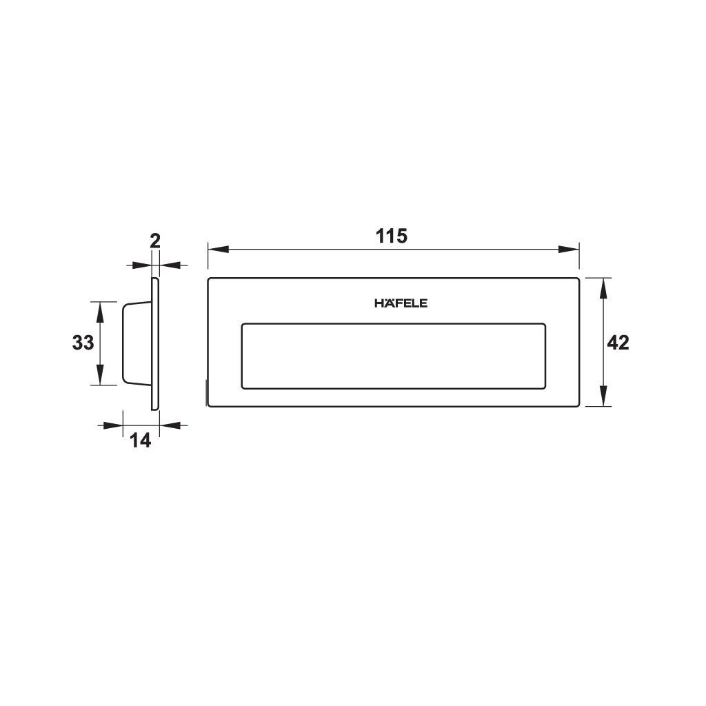 Tay nắm âm Hafele màu inox mờ 115 x 42mm 489.72.130