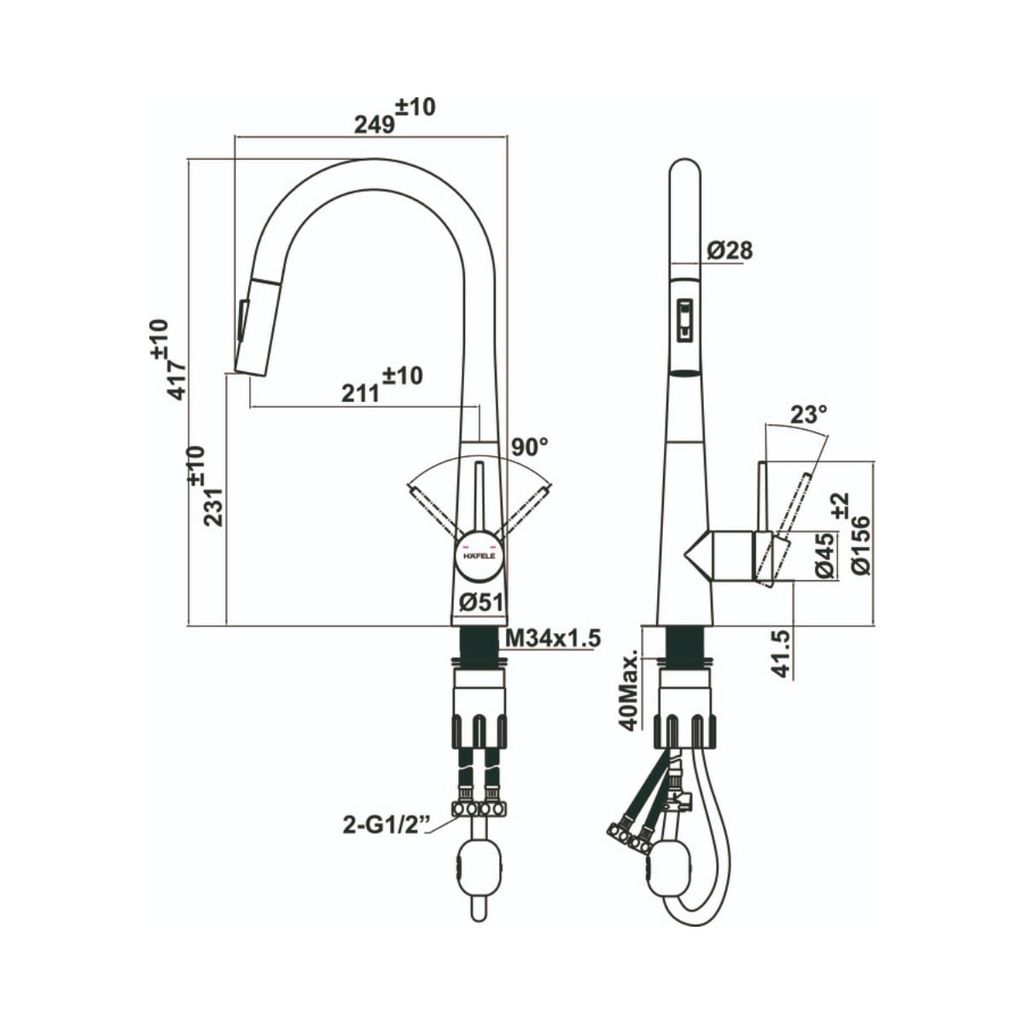 Vòi rửa chén Hafele HT25-SH1P417 màu Đen 567.24.498