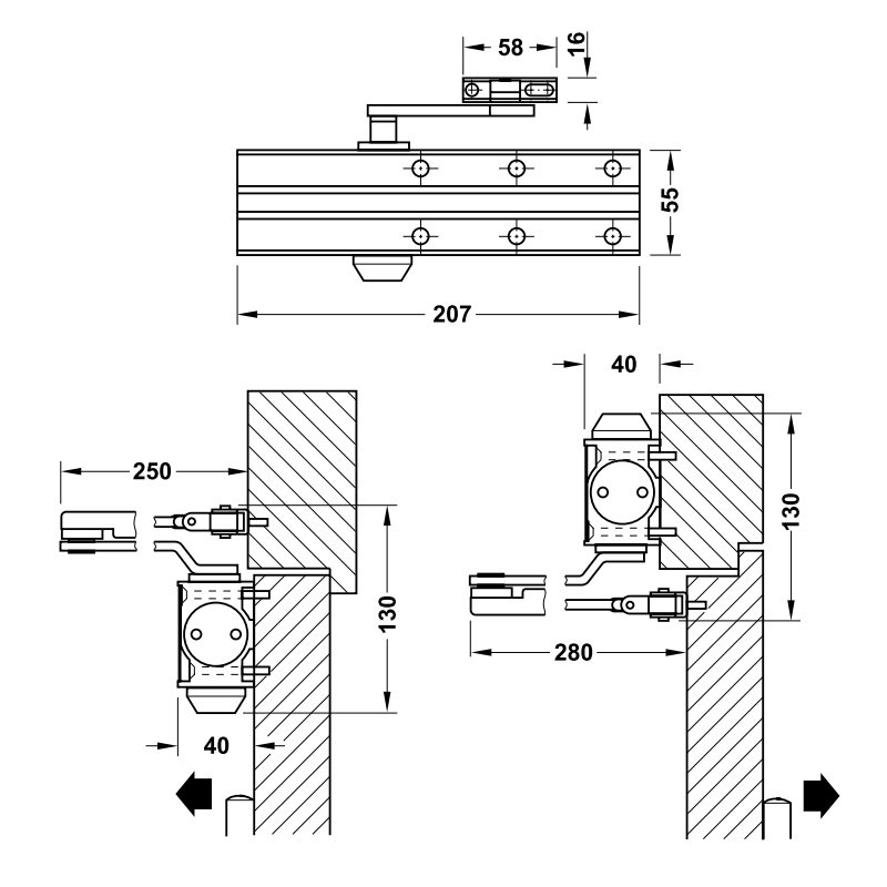 Cùi chỏ hơi Hafele không dừng 80kg 931.84.623