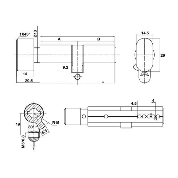 Ruột khóa Hafele 1 đầu vặn 1 đầu chìa 65mm 489.56.003