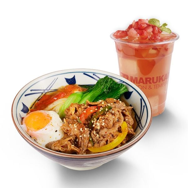 Combo Udon Bò Irodori và Trà Sơ Ri Dâu Hokkaido (Irodori Gyuniku Udon & Hokkaido Strawberry Acerola Tea)