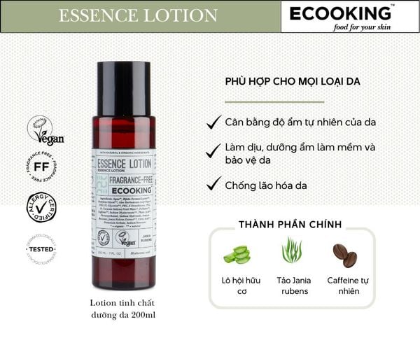 ECOOKING Lotion tinh chất dưỡng da Essence Lotion Fragrance Free 200 ml (Không mùi) 