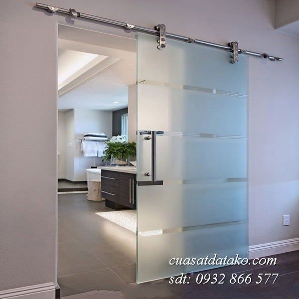 cửa kính mở lùa ray treo 1 cánh