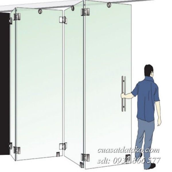 cửa kính cường lực xếp gấp 4 cánh