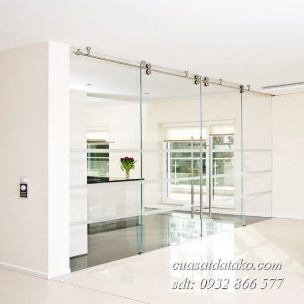 cửa kính cường lực mở lùa 2 cánh