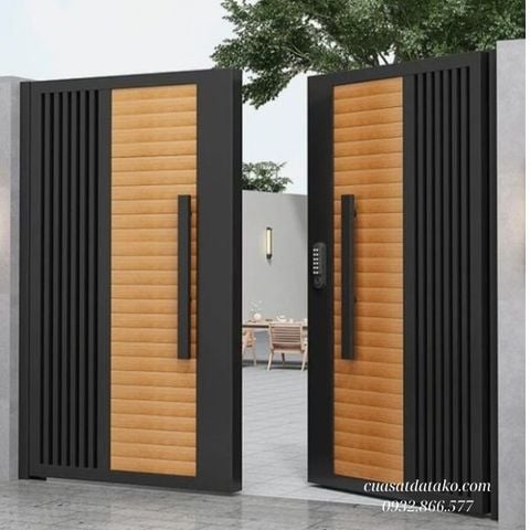 Mẫu cửa cổng sắt 2 cánh giả gỗ