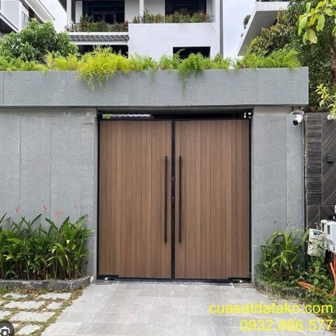 Mẫu cửa cổng gỗ nhựa 2 cánh hiện đại