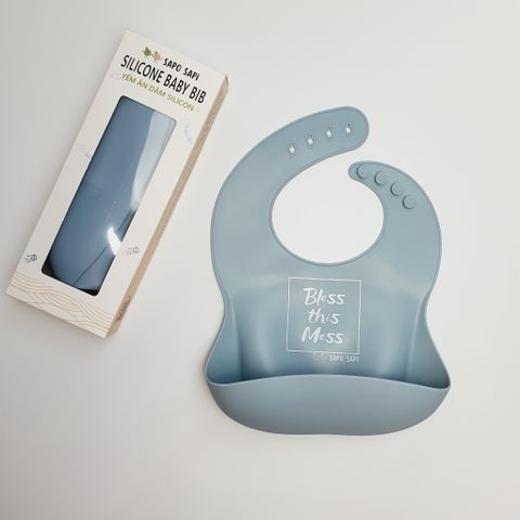 Yếm ăn dặm Premium Silicon- Bless this mess - Xanh xám 