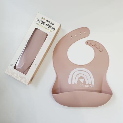  Yếm ăn dặm Premium Silicon in hình Cầu vồng - Rose Pink (Hồng) 