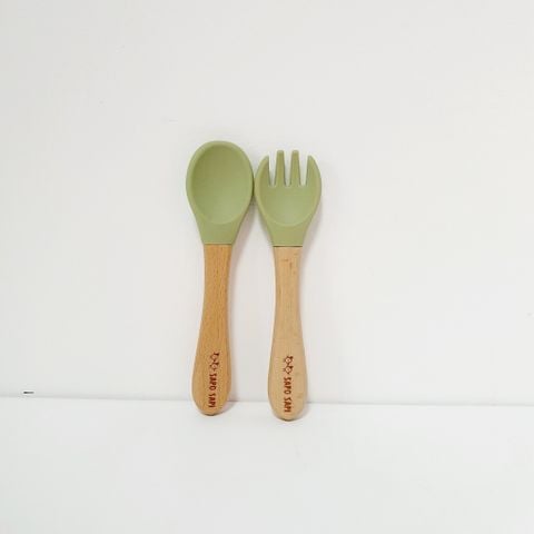  Bộ thìa dĩa ăn dặm cho bé Woody SAPO SAPi - Avocado green (Xanh bơ) 