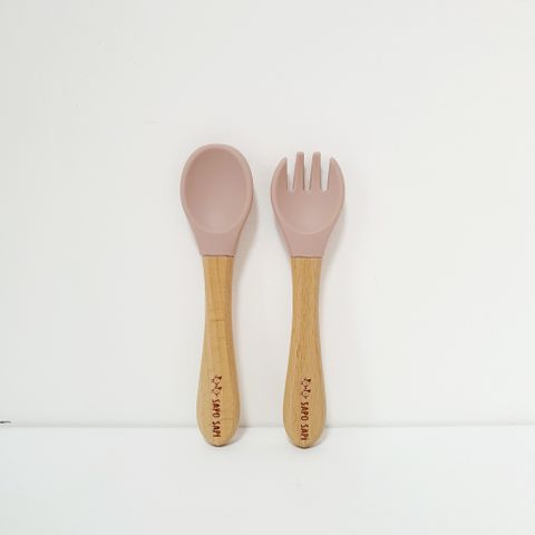  Bộ thìa dĩa ăn dặm cho bé Woody SAPO SAPi - Rose pink (Hồng) 