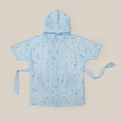 Áo choàng tắm nu xô 2 lớp họa tiết xanh