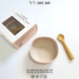  Bộ bát ăn dặm Premium Silicon đế hít chống đổ kèm thìa ăn dặm: Begie + Mango 