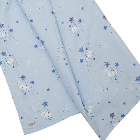  Khăn xô 2 lớp xanh họa tiết gấu và sao 