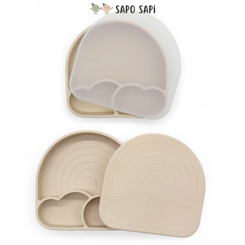  Đĩa ăn dặm Premium Silicon chia ngăn có đế hút chân không chống đổ Cloudy SAPO SAPi - Beige 