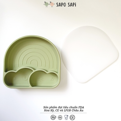 Đĩa ăn dặm Premium Silicon chia ngăn có đế hút chân không chống đổ Cloudy SAPO SAPi - Avocado Green (Xanh Bơ) 